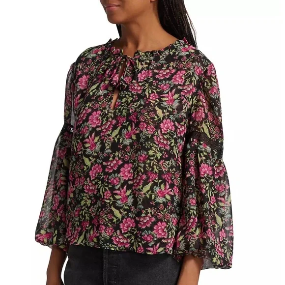 Misa Los Angeles Alicia Floral‎ Flare-Sleeve Blouse Small - Picture 4 of 12